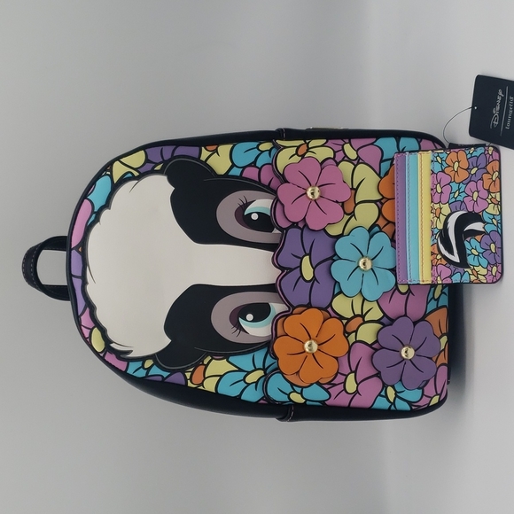 NEW Loungefly "Flower" from Bambi mini backpack with matching card holder - Picture 1 of 7